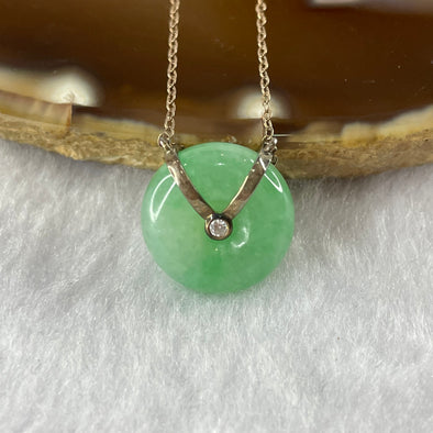 Type A Semi Icy Green Jade Jadeite Ping An Kou Pendant with 925 Silver Setting - 4.39g 15.3 by 15.3 by 6.3mm - Huangs Jadeite and Jewelry Pte Ltd