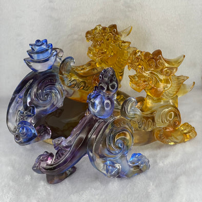 Liuli Crystal Pixiu Pair with Ingot and Hulu total 3,223.3g each about 195.0 by 80.9 by 135.2mm - Huangs Jadeite and Jewelry Pte Ltd