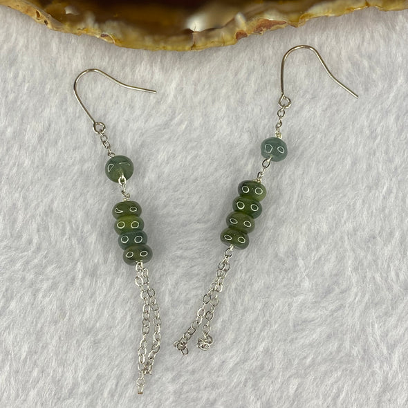 Type A ICY Blueish Green with Yellow Jadeite Donuts each about 6.0 by 2.7mm 935 Silver Earrings 3.27g - Huangs Jadeite and Jewelry Pte Ltd
