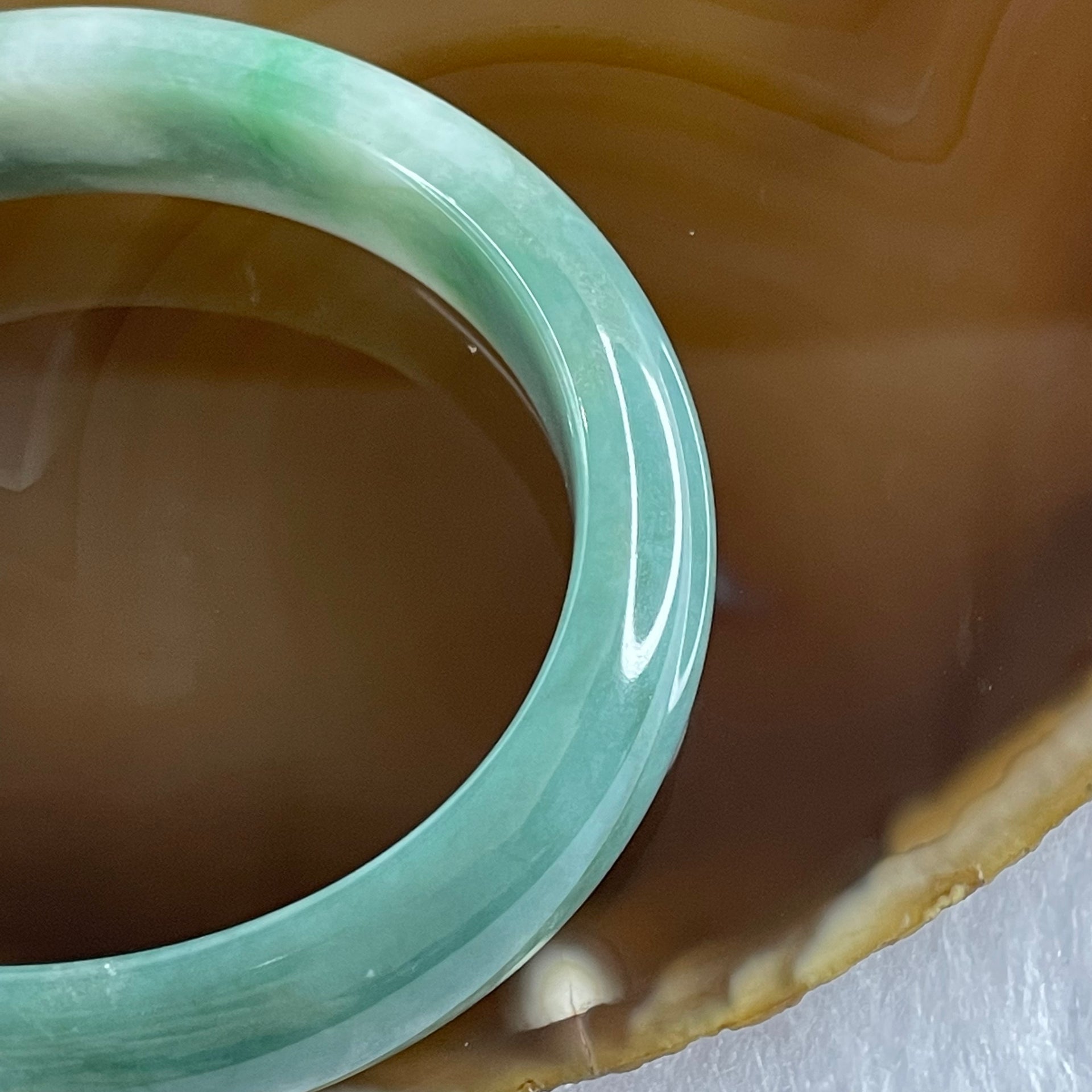 Type A Green Jade Jadeite Oval Bangle 48.81g inner Dia 53.3mm 14.2 by 7.7mm - Huangs Jadeite and Jewelry Pte Ltd