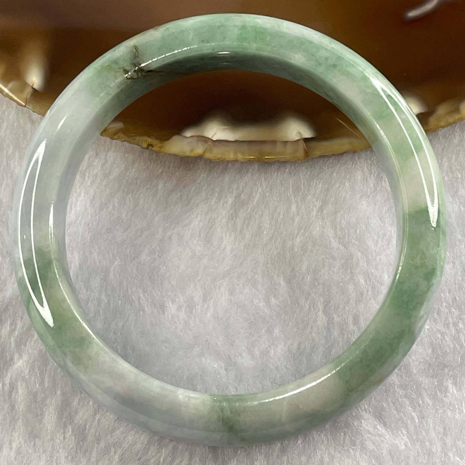 Type A Green, Lavender and Brown Jade Jadeite Bangle 53.47g inner Dia 55.2mm 12.7 by 8.1mm (External Rough) - Huangs Jadeite and Jewelry Pte Ltd