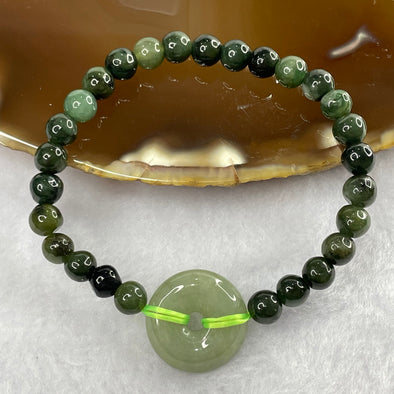 Type A Oily Green Jade Jadeite Bracelet with Ping An Kou - 13.35g 6.1mm/Bead 27 Beads 17.9 by 17.9 by 5.9mm - Huangs Jadeite and Jewelry Pte Ltd