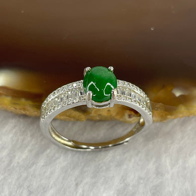 Type A Spicy Green Jadeite in 925 silver ring 2.05g stone about 6.6 by 5.5 by 2.0mm Adjustable Size - Huangs Jadeite and Jewelry Pte Ltd