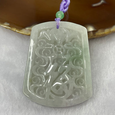 Type A Green Jade Jadeite Fu Symbol and Bat Pendant - 36.18g 48.8 by 38.7 by 6.3mm - Huangs Jadeite and Jewelry Pte Ltd