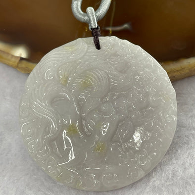 Type A Lavender and Yellow Jade Jadeite Nine Tail Fox Pendant - 29.20g 48.4 by 48.4 by 5.9 mm - Huangs Jadeite and Jewelry Pte Ltd