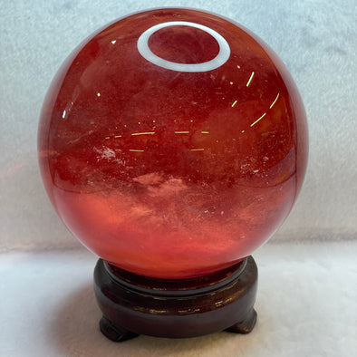 Cherry Quartz Crystal Ball Display with Wooden Stand- 1892.5g 145.0 by 109.9 by 109.9mm - Huangs Jadeite and Jewelry Pte Ltd