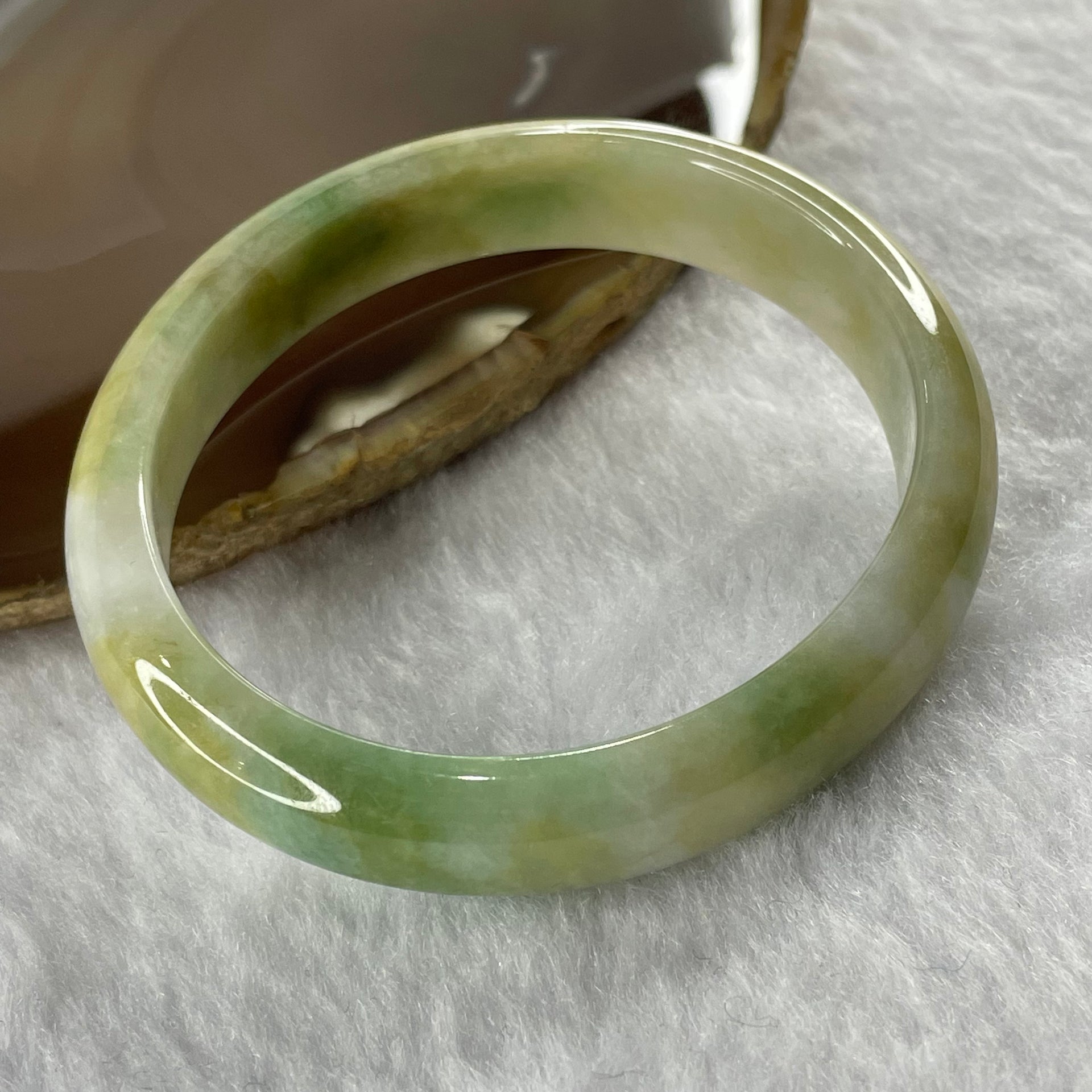 Type A Green, Yellow, Lavender and Brown Jade Jadeite Oval Bangle 38.30g inner Dia 55.1mm 12.3 by 6.4mm (Slight External Rough) - Huangs Jadeite and Jewelry Pte Ltd