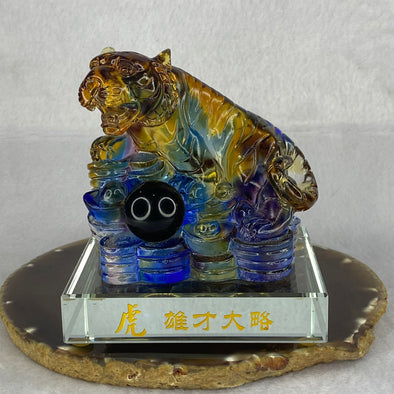 Liuli Crystal Tiger with Treasures Display 821.4g 92.4 by 73.3 by 98.6mm - Huangs Jadeite and Jewelry Pte Ltd
