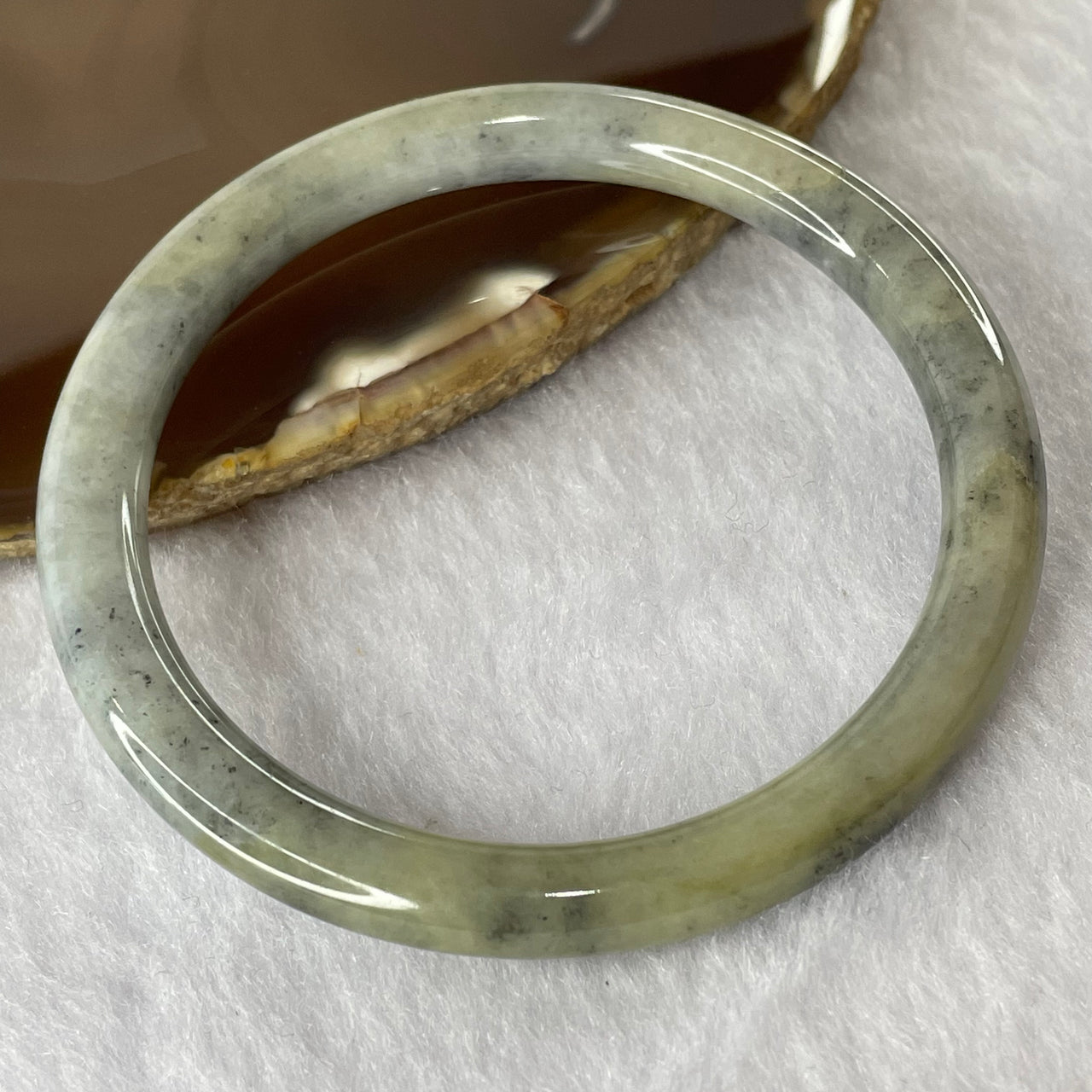 Type A Grey and Yellow Jade Jadeite Round Bangle 26.21g inner Dia 55.9mm 7.2 by 7.4mm (External Rough) - Huangs Jadeite and Jewelry Pte Ltd