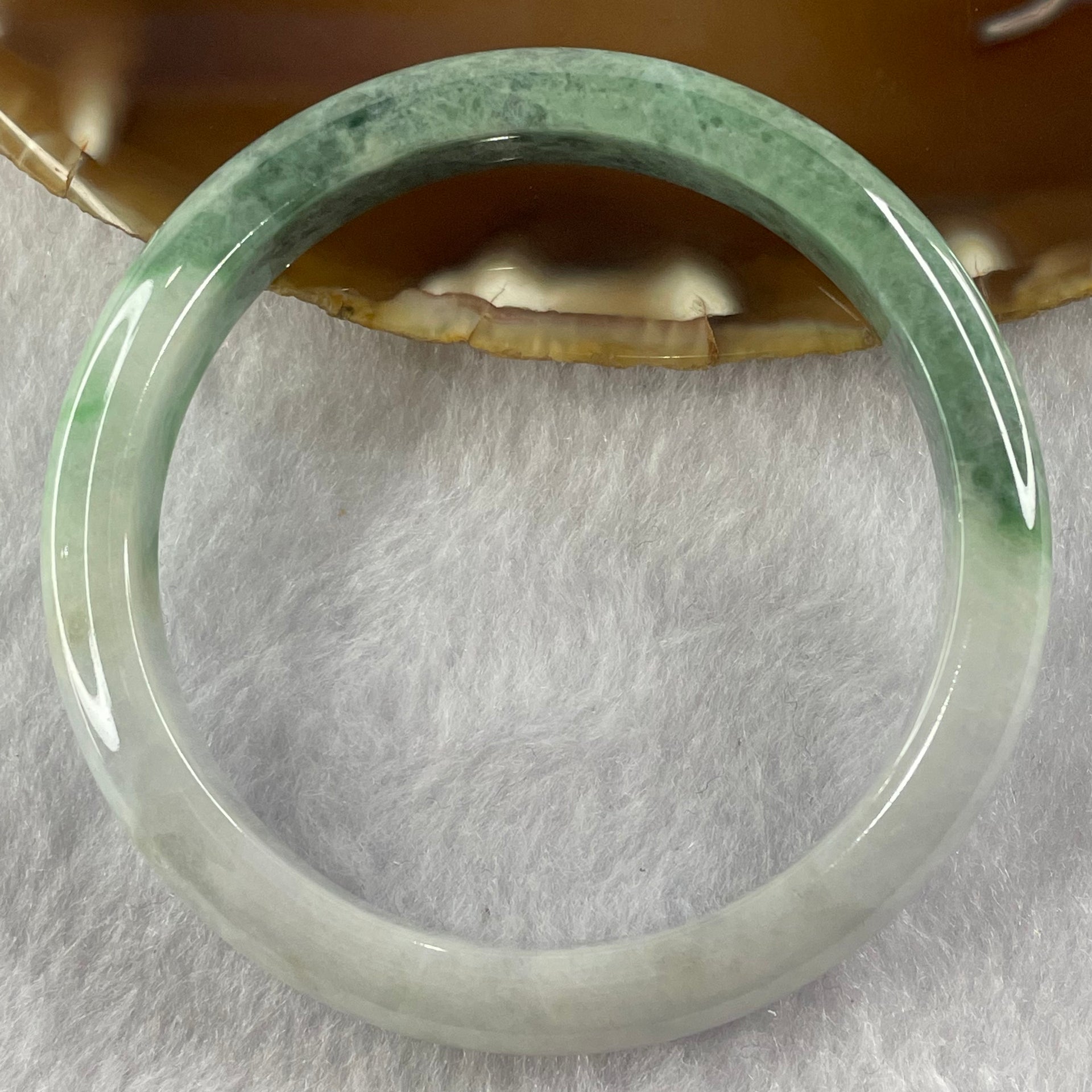 Type A Two Tone Green Jade Jadeite Bangle 35.09g inner Dia 55.5mm 9.3 by 6.9mm - Huangs Jadeite and Jewelry Pte Ltd