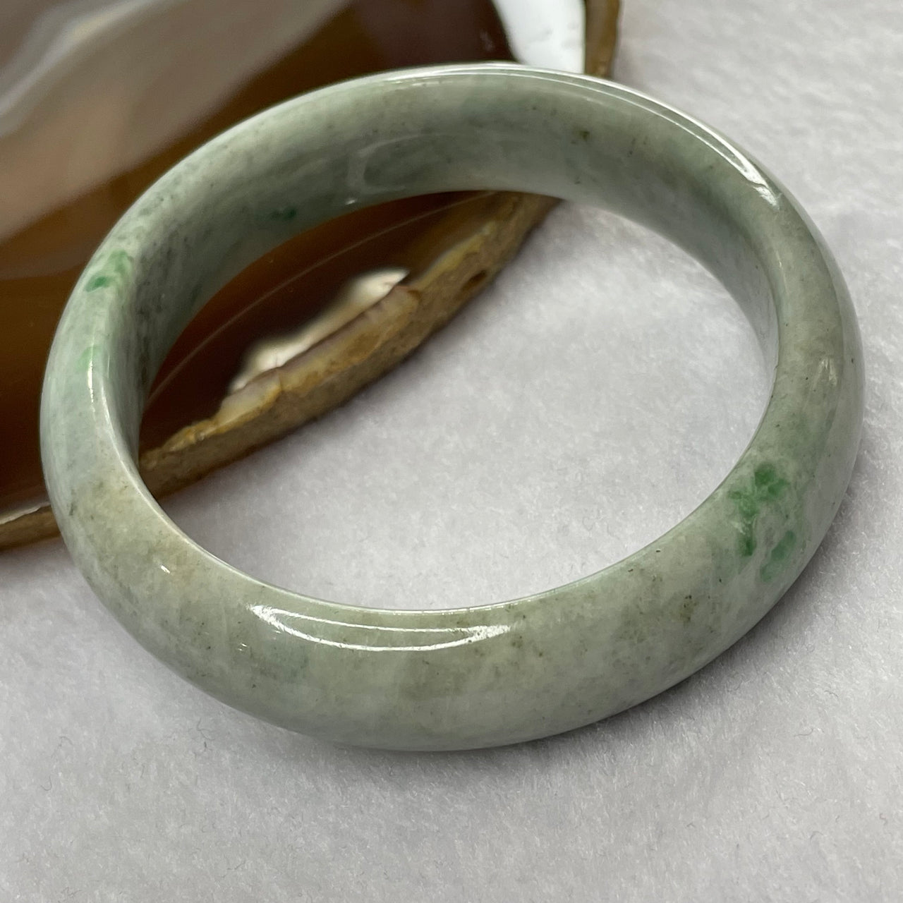 Type A Green with Spicy Green Patches Jade Jadeite Bangle 71.69g inner Dia 59.5mm 16.1 by 8.5mm - Huangs Jadeite and Jewelry Pte Ltd