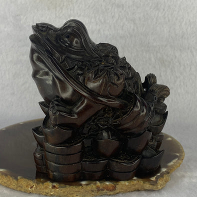Wooden 3 Legged Toad with Treasures 273.6g 95.9 by 87.7 by 98.7mm - Huangs Jadeite and Jewelry Pte Ltd