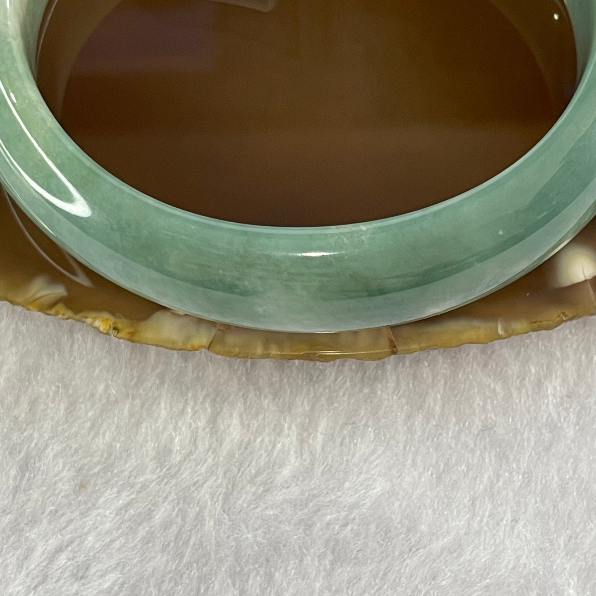 Type A Green Jade Jadeite Oval Bangle 48.81g inner Dia 53.3mm 14.2 by 7.7mm - Huangs Jadeite and Jewelry Pte Ltd