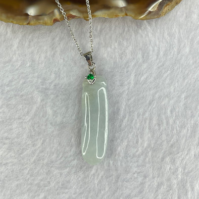 Type A Green Lavender Jadeite Gourd in 925 Silver Necklace 6.64g 32.7 by 10.1 by 6.7mm - Huangs Jadeite and Jewelry Pte Ltd