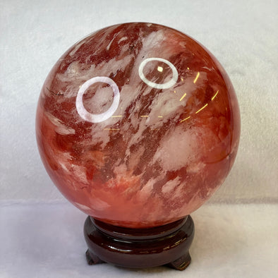 Cherry Quartz Crystal Ball Display with Wooden Stand 2,609.7g Diameter 130mm Height 160mm - Huangs Jadeite and Jewelry Pte Ltd