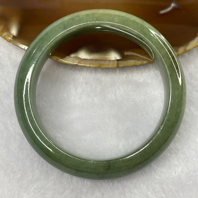 Type A Intense Green with Brown Patches Jade Jadeite Bangle 61.93g inner Dia 54.7mm 13.7 by 8.8mm (Slight External Line) - Huangs Jadeite and Jewelry Pte Ltd
