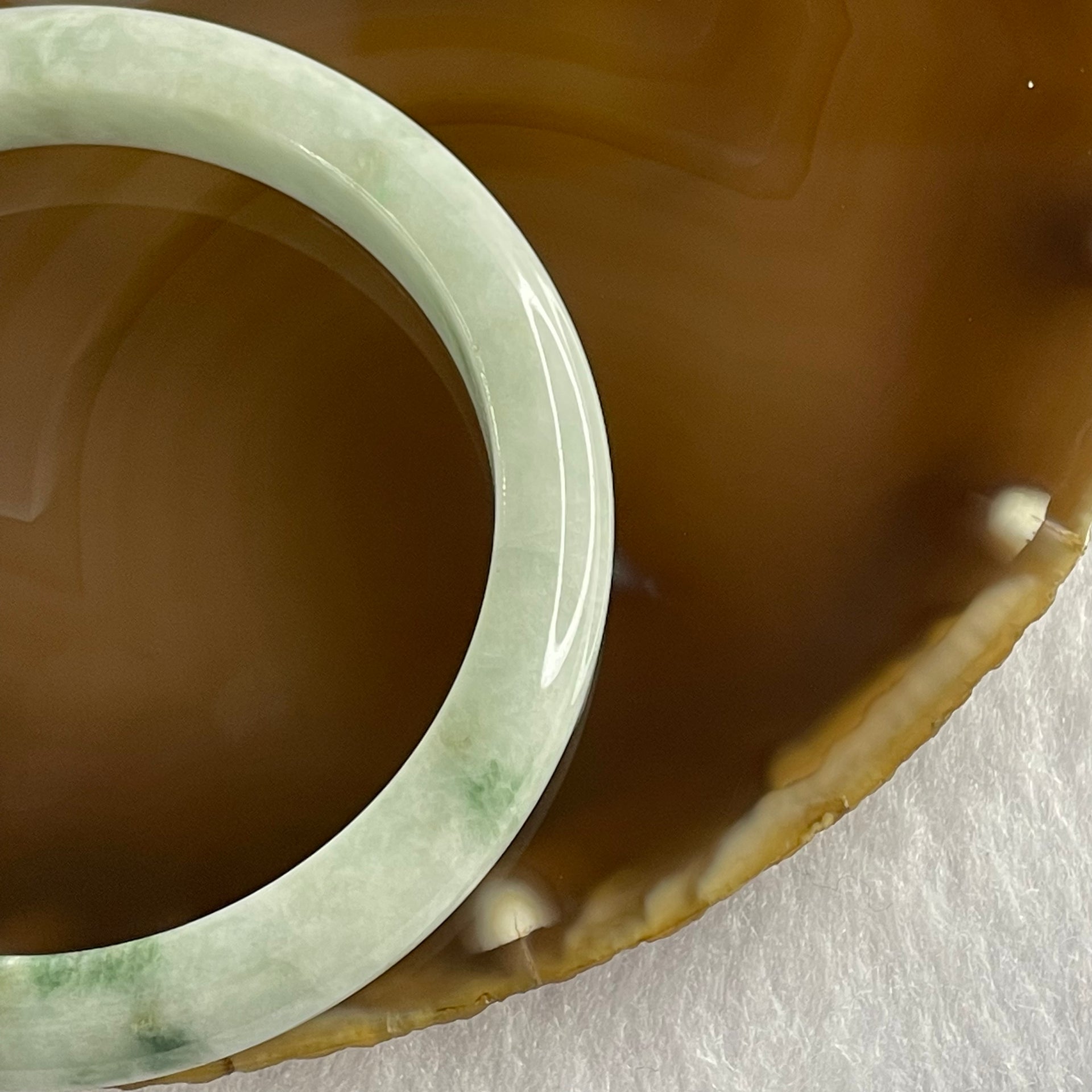 Type A Light Green with Dark Green Piao Hua Jade Jadeite Bangle 41.82g inner Dia 56.6mm 10.0 by 7.8mm (External Rough) - Huangs Jadeite and Jewelry Pte Ltd