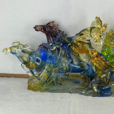 Liuli Crystal 8 Galloping Horses 3,201.3g 370.0 by 86.3 by 144.7mm - Huangs Jadeite and Jewelry Pte Ltd