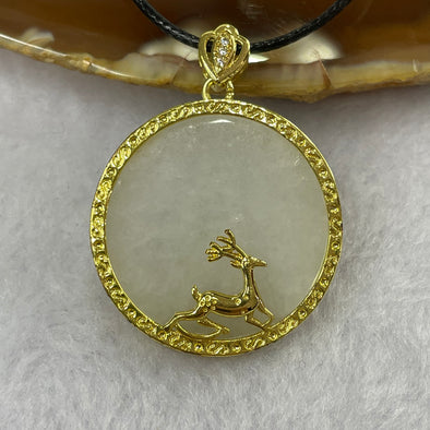 Type A Semi Icy Green Jade Jadeite Wu Shi Pai Pendant with Deer - 5.36g 36.8 by 27.8 by 3.6 mm - Huangs Jadeite and Jewelry Pte Ltd