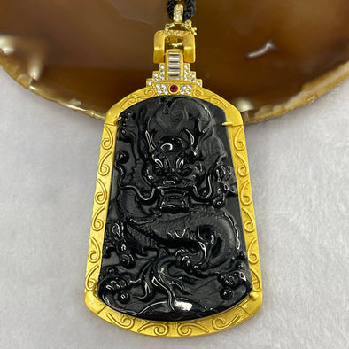 Grand Master Black Jadeite Dragon Pendant with 925 Silver Setting - 47.01g 76.6 by 49.6 by 12.3 mm - Huangs Jadeite and Jewelry Pte Ltd