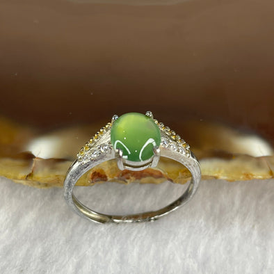 Type A High ICY Jelly Green Jadeite in 925 Silver Ring 1.83g stone about 8.3 by 6.7 by 1.4mm Adjustable Size - Huangs Jadeite and Jewelry Pte Ltd