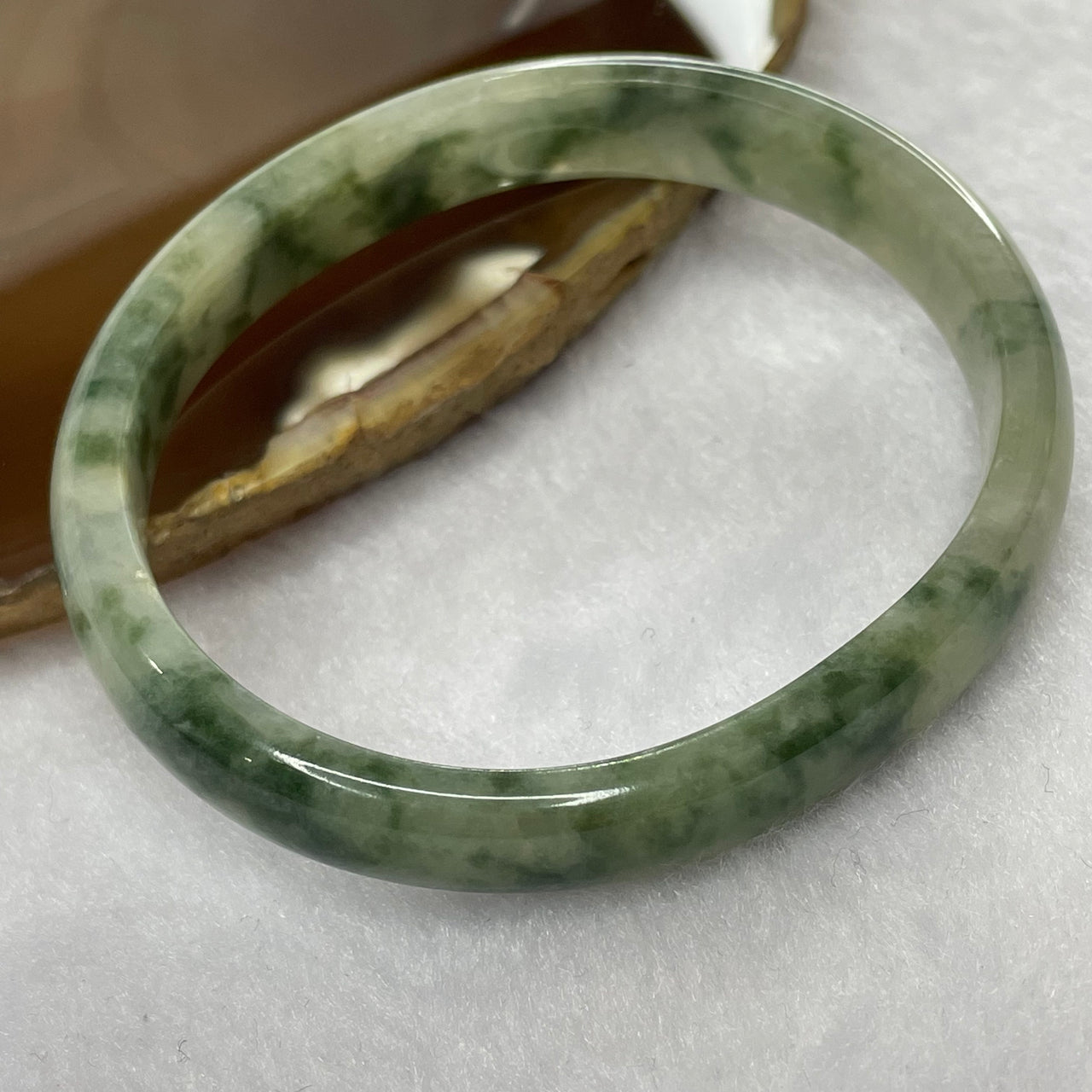 Type A Jelly Texture Green Piao Hua Jade Jadeite Bangle 26.30g inner Dia 54.5mm 9.9 by 5.3mm (Slight External Line) - Huangs Jadeite and Jewelry Pte Ltd