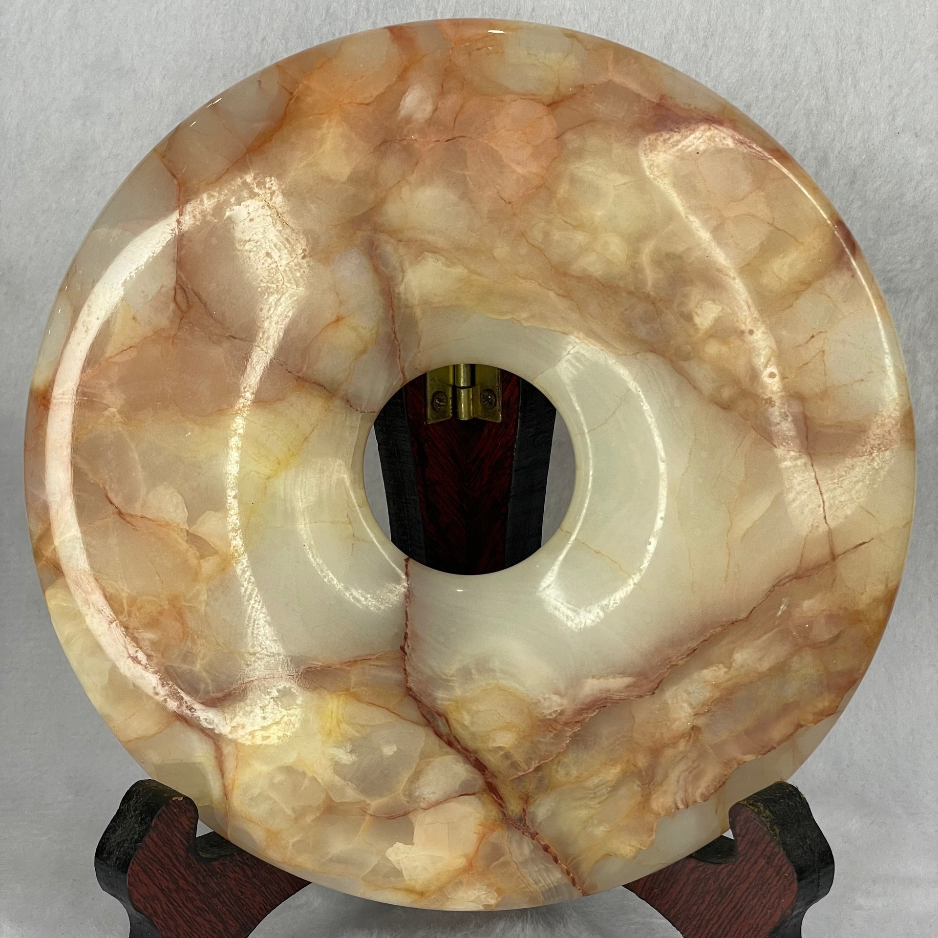 Green Onyx Calcite Large Ping An Kou with Wooden Stand 701.3G 150.0 by 50.8 by 165.0mm - Huangs Jadeite and Jewelry Pte Ltd
