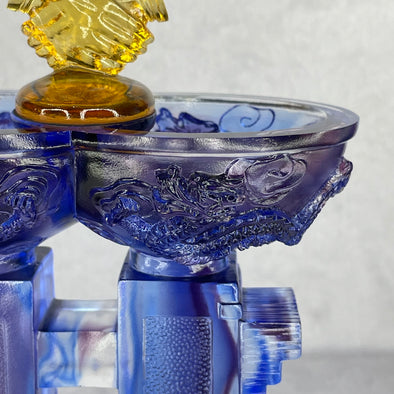Liuli Crystal 4 Dragons Twin Towers with handshake for a Great Partnership 1,288.0g 129.5 by 83.4 by 165.0mm - Huangs Jadeite and Jewelry Pte Ltd