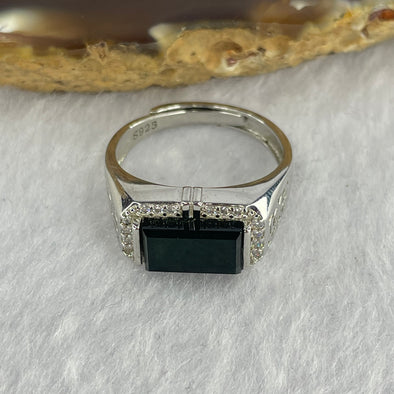 Type A Translucent Black Jadeite in 925 Silver Ring 4.08g stone about 9.7 by 5.5 by 2.3mm Size Adjustable - Huangs Jadeite and Jewelry Pte Ltd