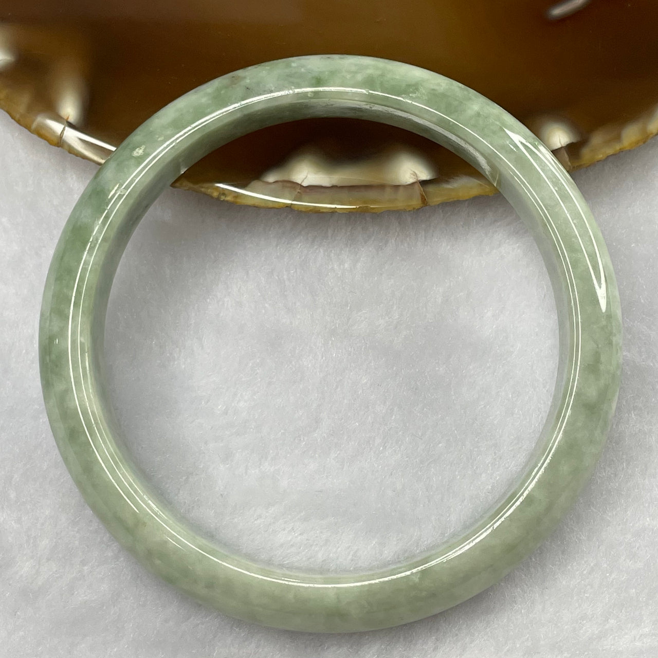 Type A Green with Spicy Green Patches Jade Jadeite Bangle 42.59g inner Dia 59.0mm 11.3 by 7.5mm (External Rough) - Huangs Jadeite and Jewelry Pte Ltd