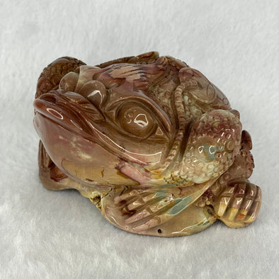 Natural Brown Red Yellow Agate 3 Legged Toad with Prosperity Coins 530.0g 91.9 by 91.1 by 56.3mm - Huangs Jadeite and Jewelry Pte Ltd