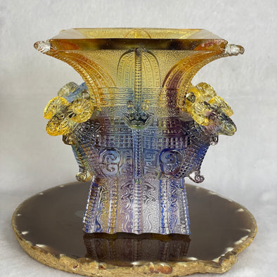 Liuli Crystal 4 Goats Vase 1,340.7g 111.3 by 110.0 by 115.5mm - Huangs Jadeite and Jewelry Pte Ltd