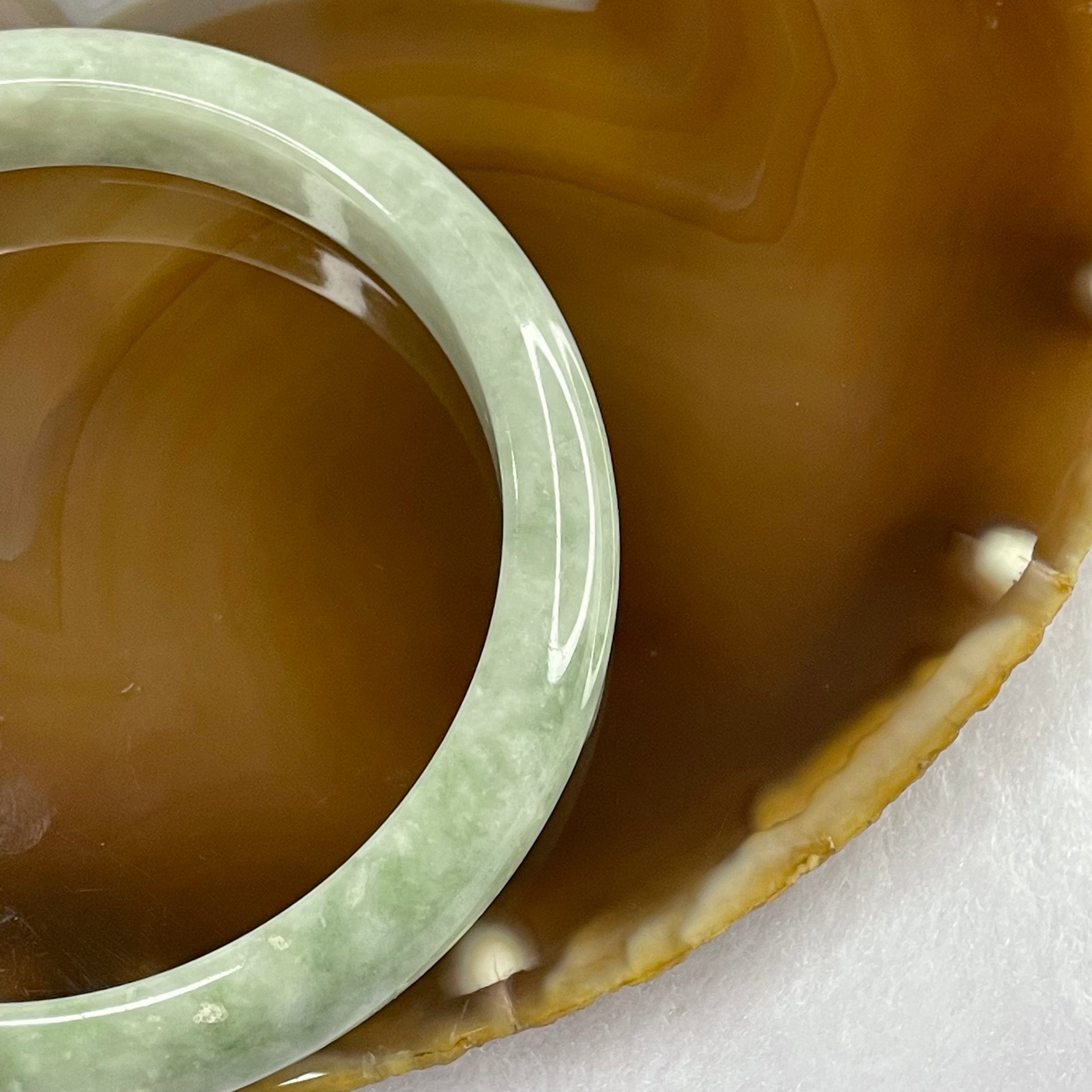 Type A Green with Spicy Green Patches Jade Jadeite Bangle 42.59g inner Dia 59.0mm 11.3 by 7.5mm (External Rough) - Huangs Jadeite and Jewelry Pte Ltd