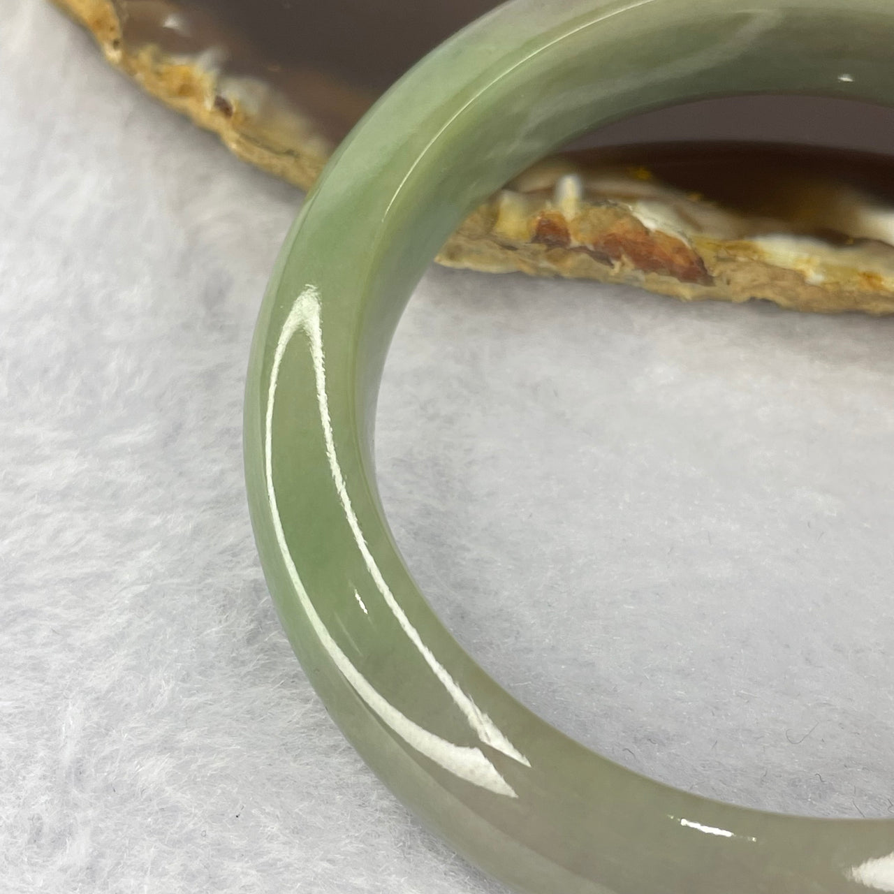 Type A Green Yellow Jadeite Bangle 55.49g inner diameter 55.1mm by 12.8 by 8.7mm (very slight internal line) - Huangs Jadeite and Jewelry Pte Ltd