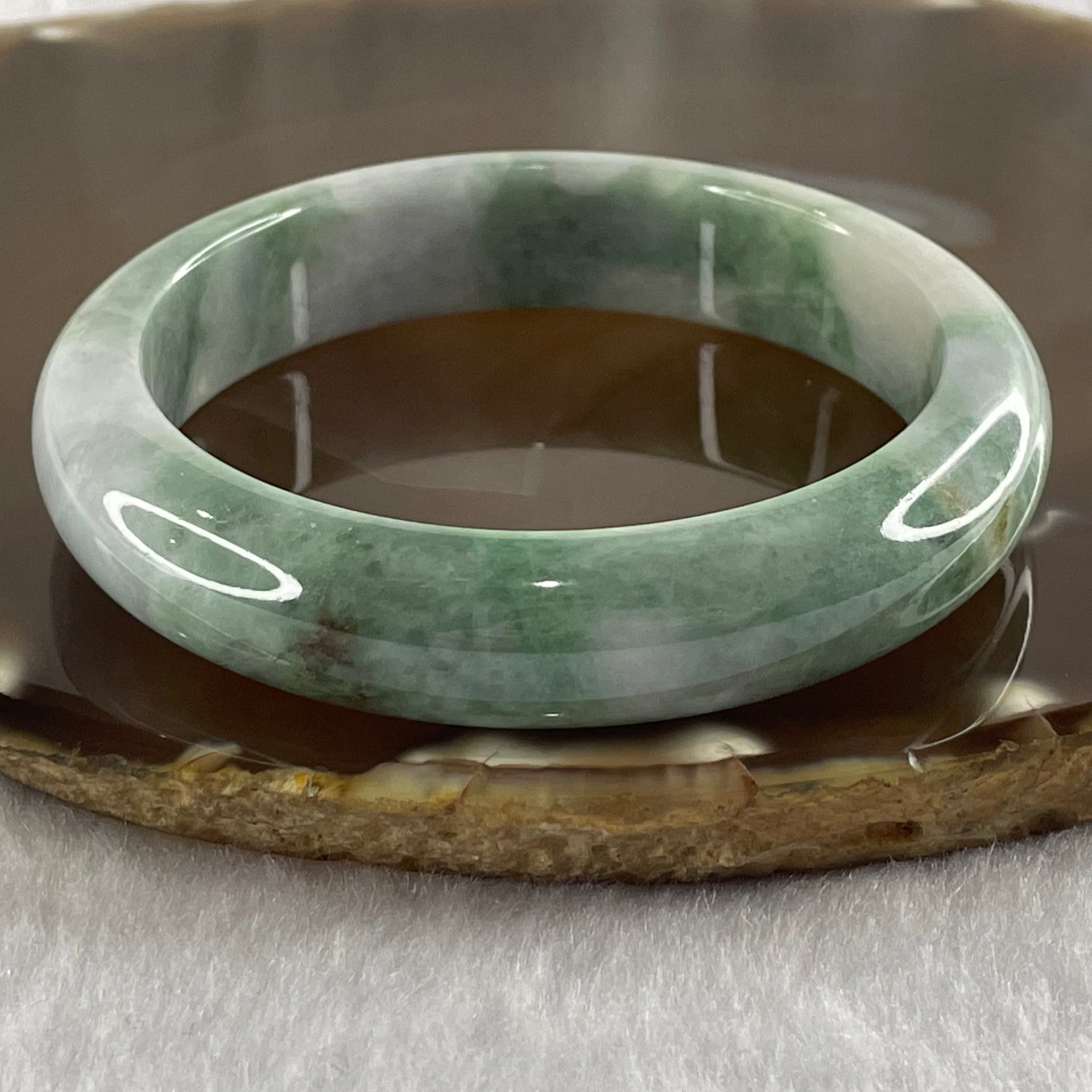 Type A Green, Lavender and Brown Jade Jadeite Bangle 53.47g inner Dia 55.2mm 12.7 by 8.1mm (External Rough) - Huangs Jadeite and Jewelry Pte Ltd