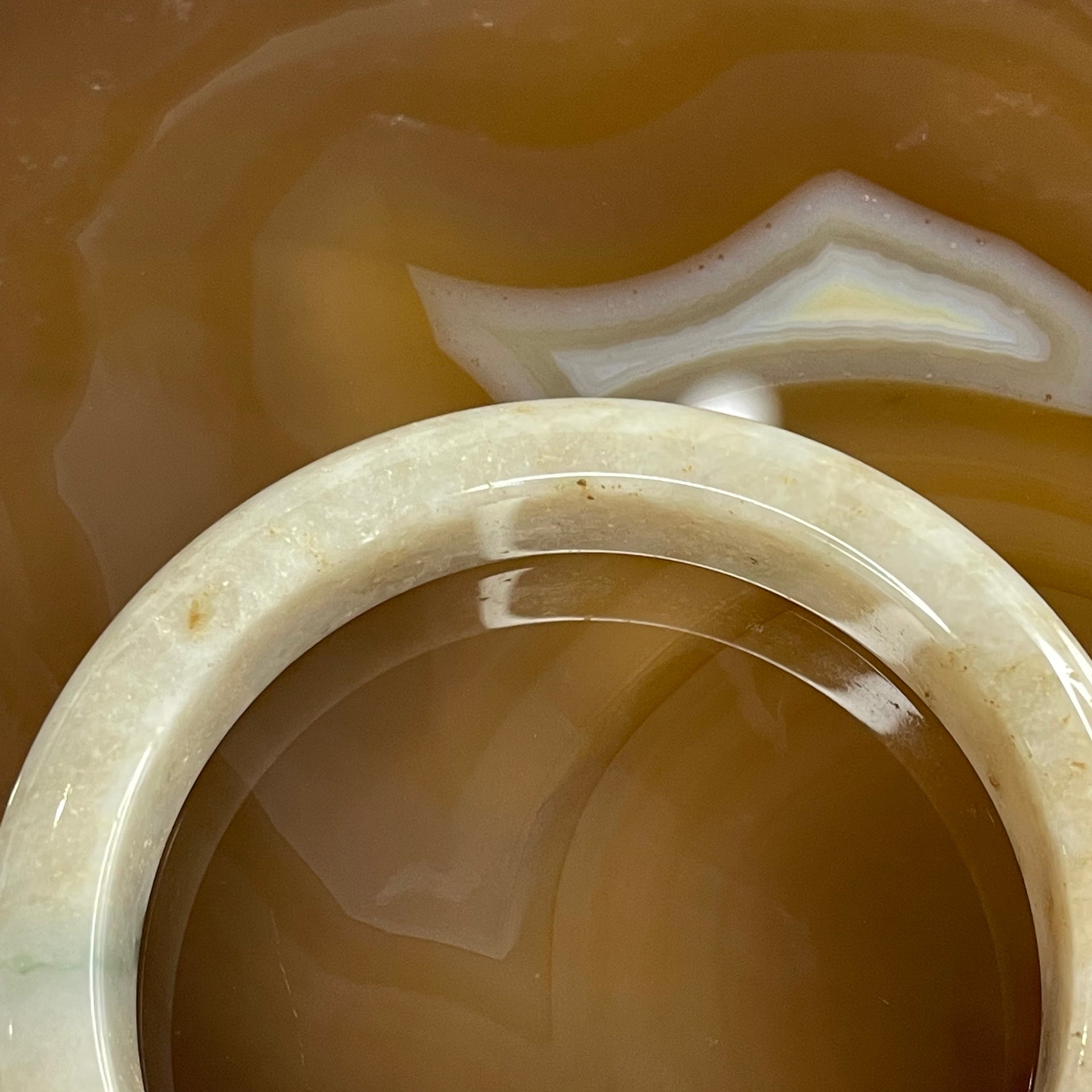 Type A Green Piao Hua and Yellow Patches Jade Jadeite Bangle 59.58g inner Dia 56.1mm 12.4 by 8.6mm (External Rough) - Huangs Jadeite and Jewelry Pte Ltd