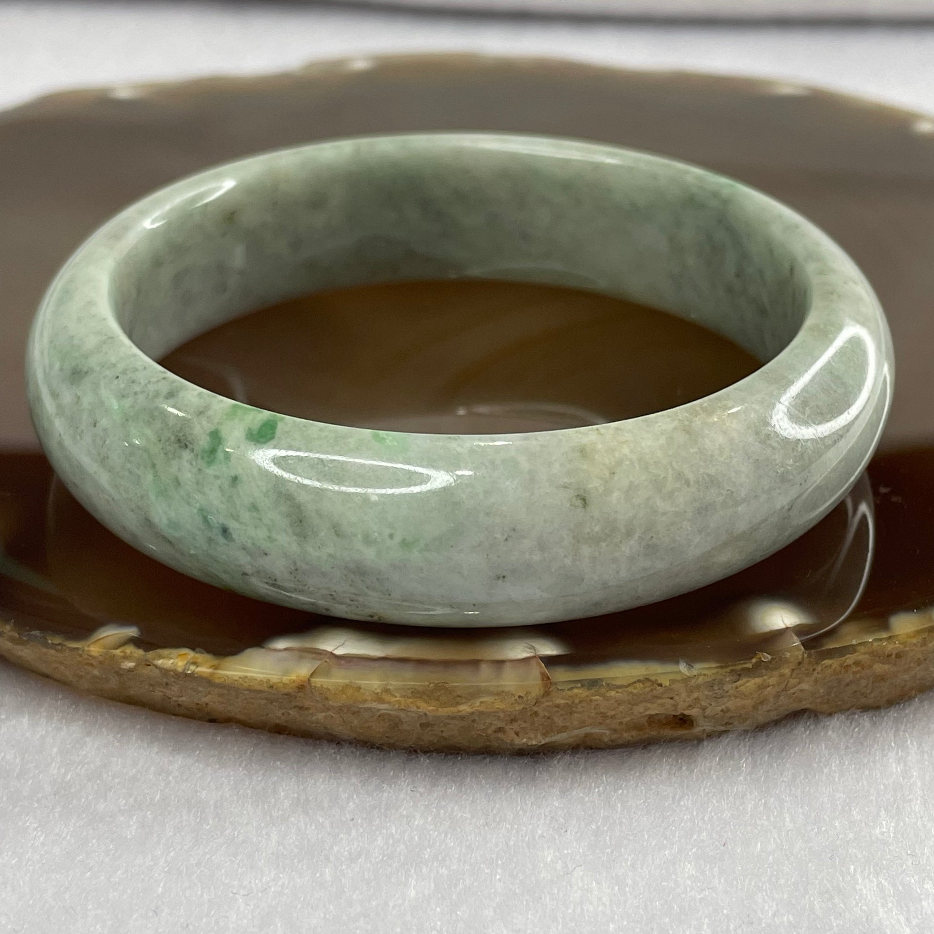 Type A Green with Spicy Green Patches Jade Jadeite Bangle 71.69g inner Dia 59.5mm 16.1 by 8.5mm - Huangs Jadeite and Jewelry Pte Ltd