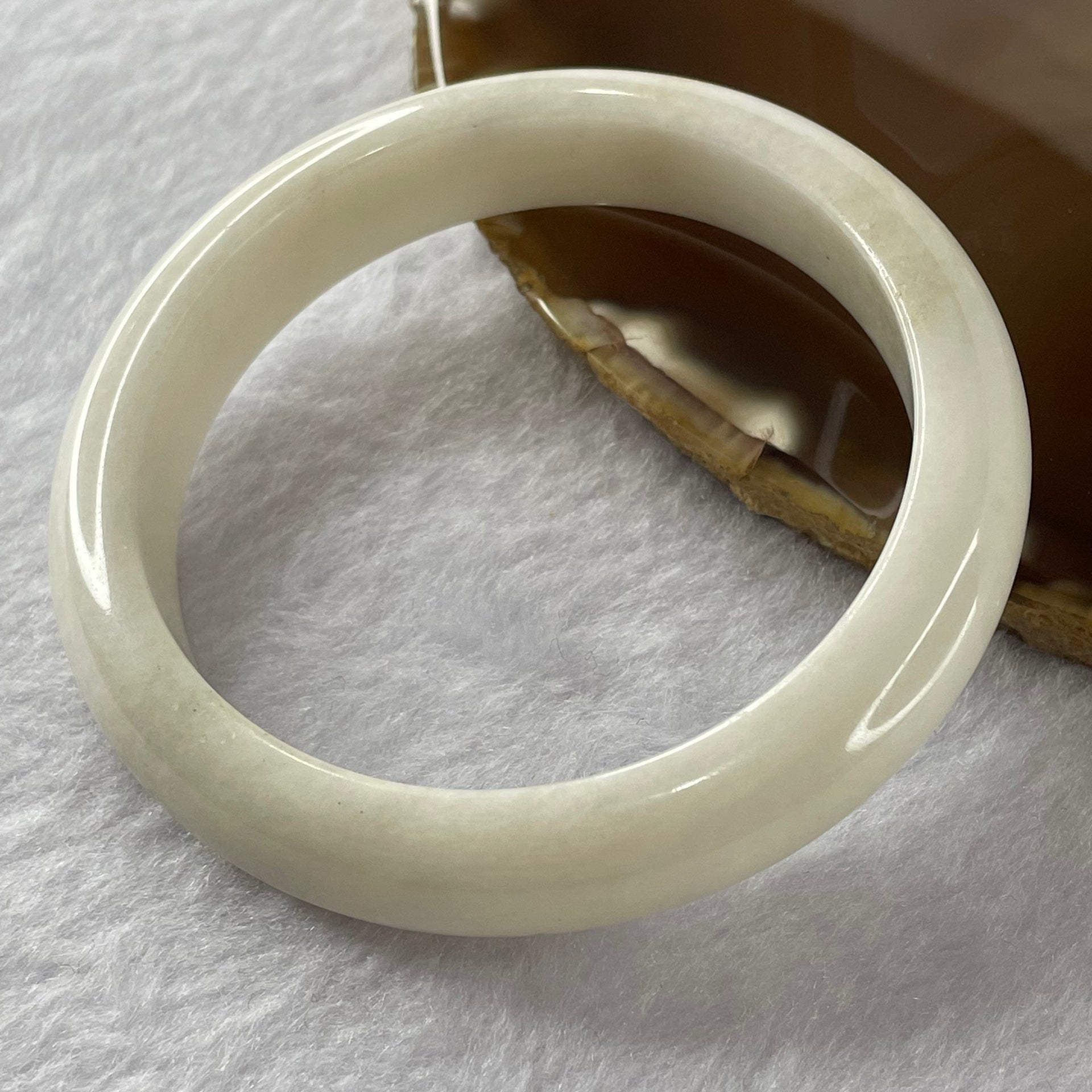 Type A Faint Yellow and Lavender Jade Jadeite Bangle 56.77g inner Dia 58.5mm 12.5 by 8.2mm (Internal Lines) - Huangs Jadeite and Jewelry Pte Ltd