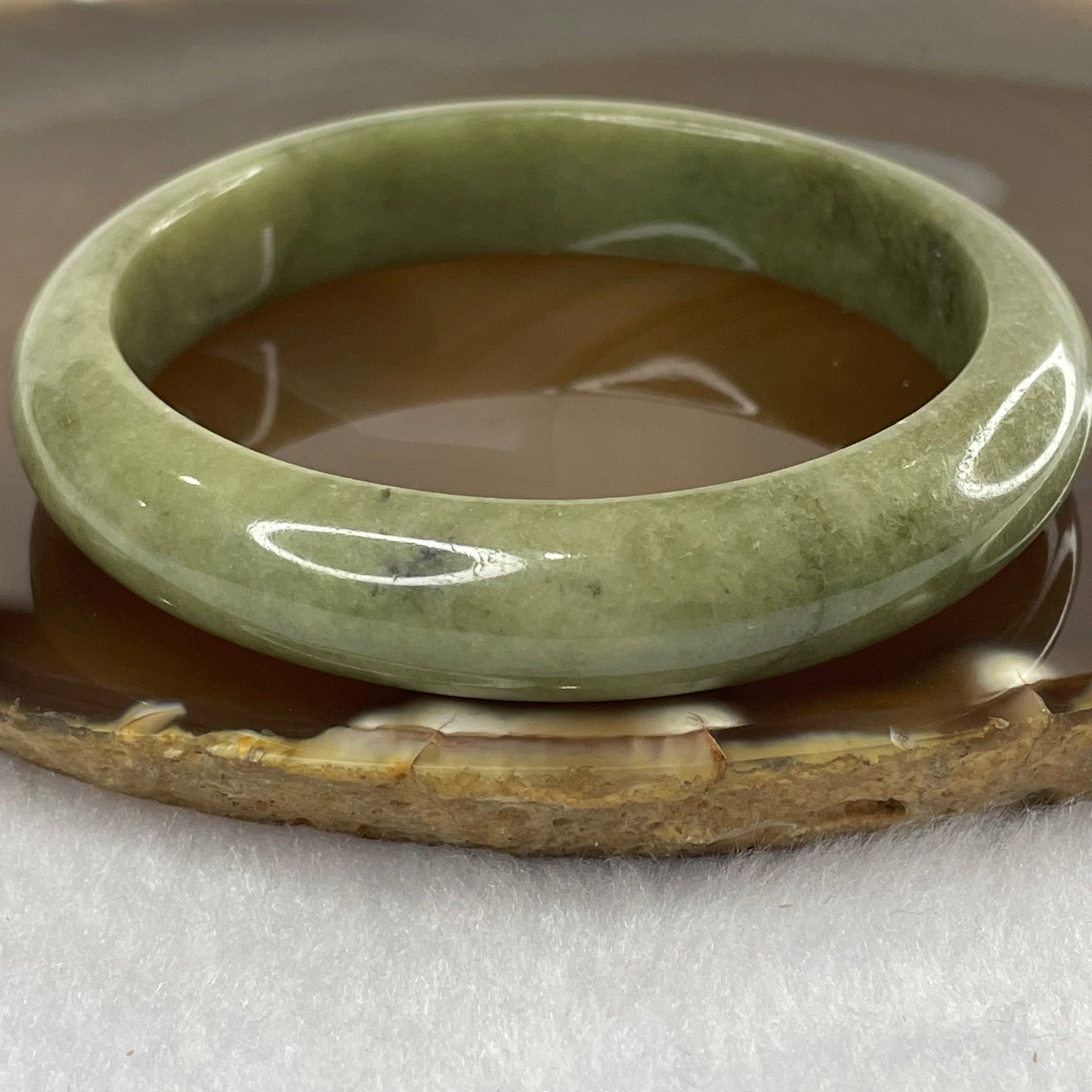 Type A Full Green Jade Jadeite Bangle 53.34g inner Dia 56.9mm 12.3 by 8.0mm (External Rough) - Huangs Jadeite and Jewelry Pte Ltd