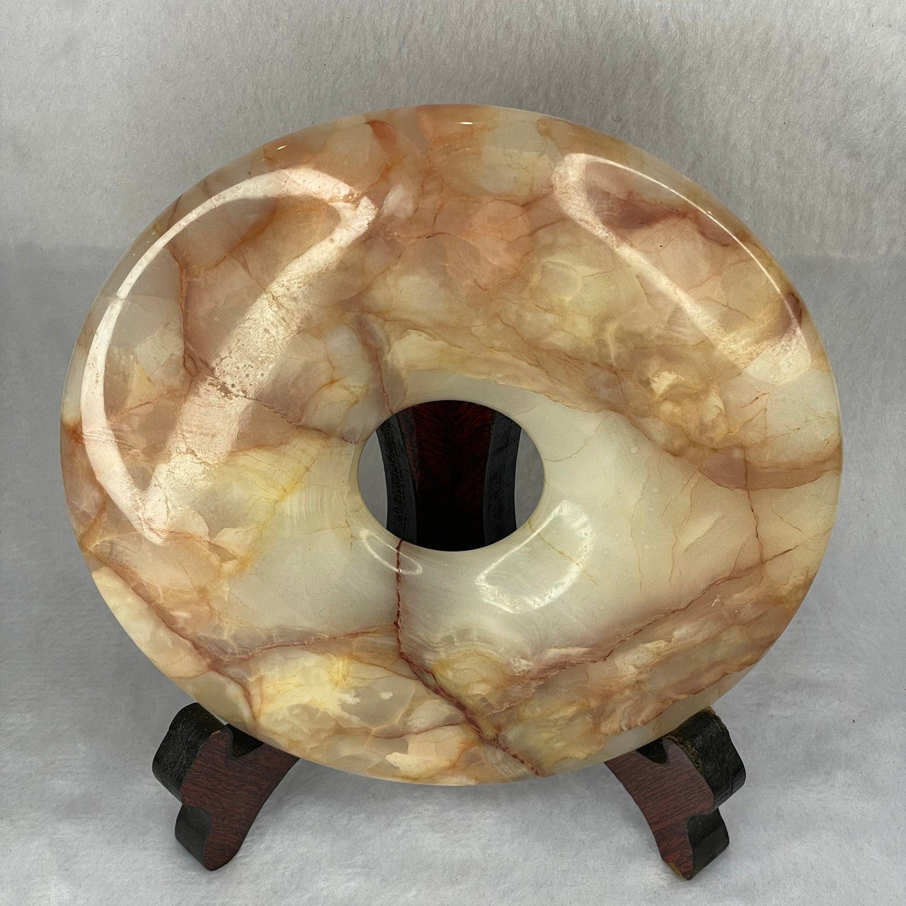 Green Onyx Calcite Large Ping An Kou with Wooden Stand 701.3G 150.0 by 50.8 by 165.0mm - Huangs Jadeite and Jewelry Pte Ltd