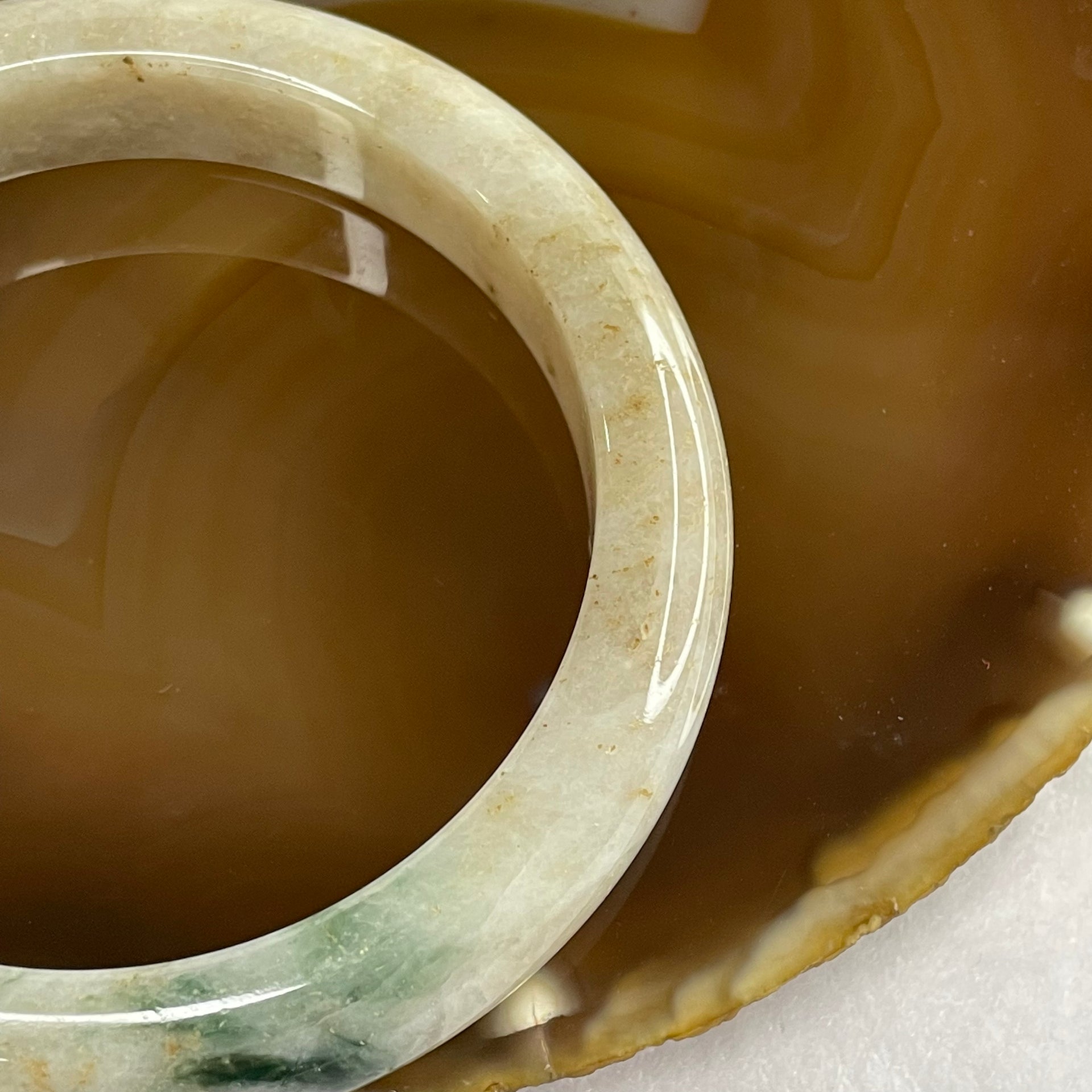 Type A Green Piao Hua and Yellow Patches Jade Jadeite Bangle 59.58g inner Dia 56.1mm 12.4 by 8.6mm (External Rough) - Huangs Jadeite and Jewelry Pte Ltd