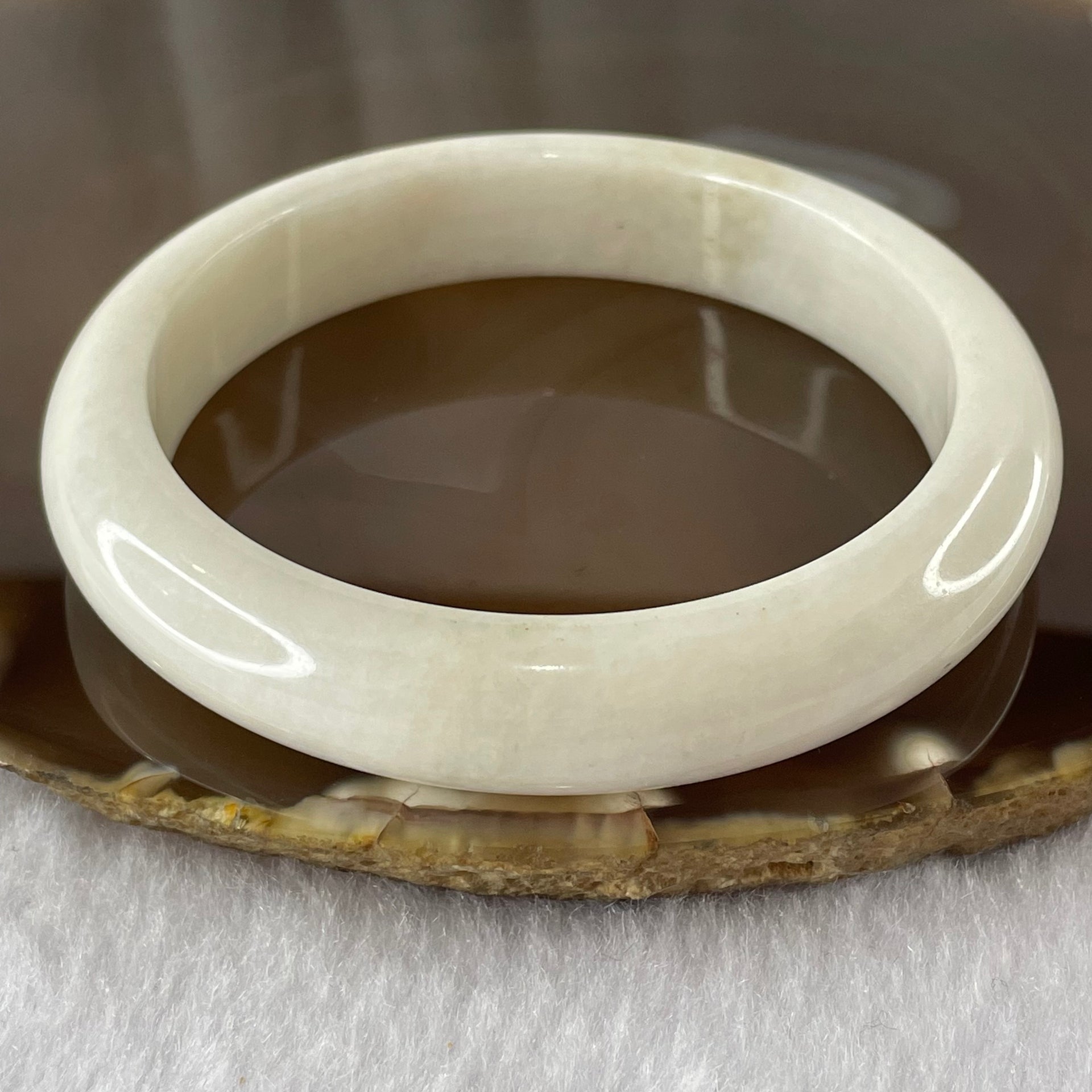 Type A Faint Yellow and Lavender Jade Jadeite Bangle 56.77g inner Dia 58.5mm 12.5 by 8.2mm (Internal Lines) - Huangs Jadeite and Jewelry Pte Ltd