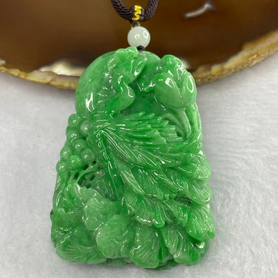Great Grand Master Intense Apple Green Jadeite Phoenix Pendant - 51.86g 58.4 by 40.6 by 12.0 mm - Huangs Jadeite and Jewelry Pte Ltd