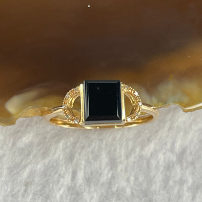18K Ring with Type A High End Black Translucent Jadeite 1.45g stone about 6.2 by 5.4 by 2.5mm US6 HK13 - Huangs Jadeite and Jewelry Pte Ltd