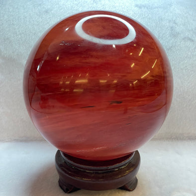 Cherry Quartz Crystal Ball Display with Wooden Stand- 2164.2g 148.2 by 113.5 by 113.5mm (Slight External Rough) - Huangs Jadeite and Jewelry Pte Ltd