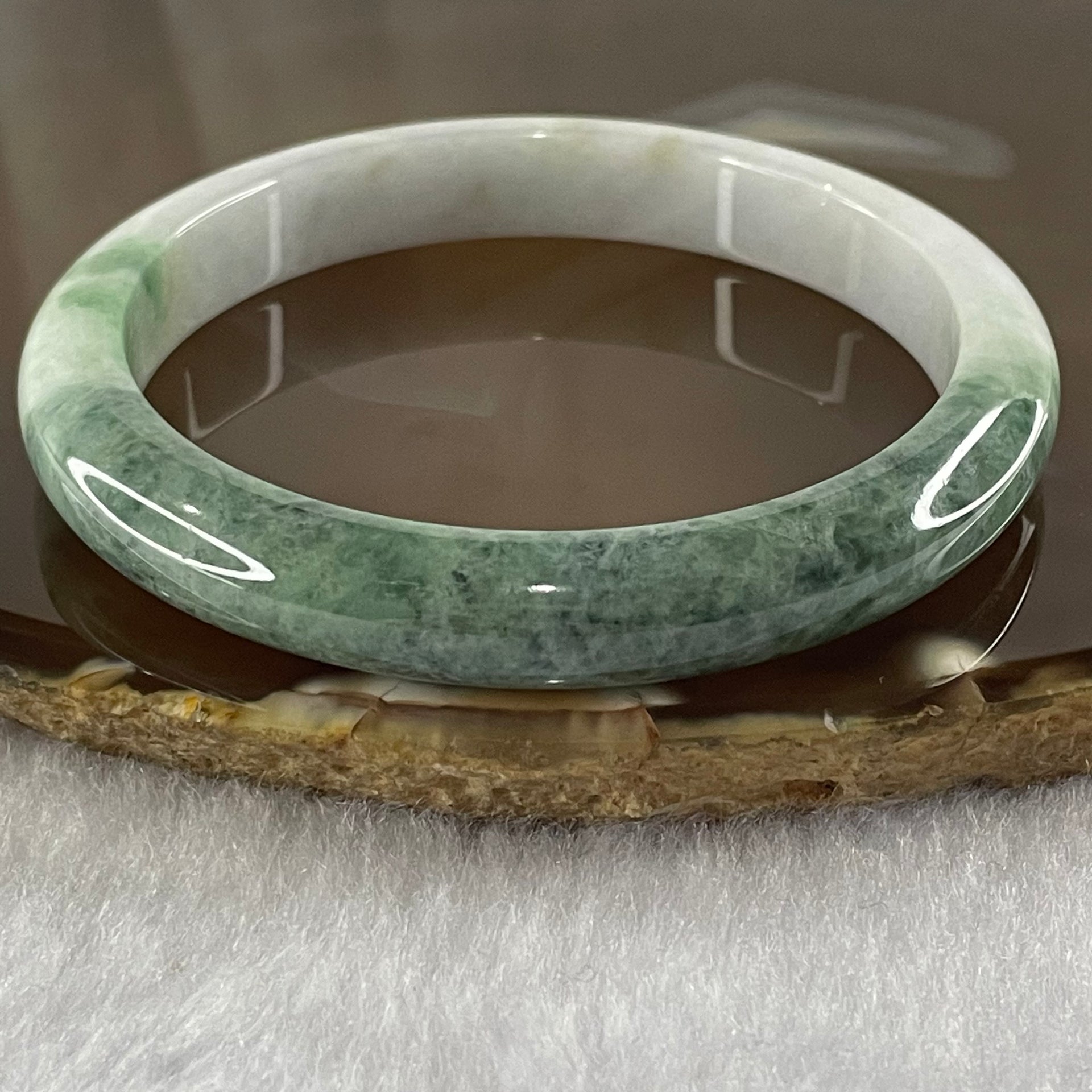 Type A Two Tone Green Jade Jadeite Bangle 35.09g inner Dia 55.5mm 9.3 by 6.9mm - Huangs Jadeite and Jewelry Pte Ltd