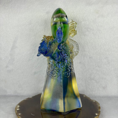 Liuli Crystal Dragon on Pillar 1169.1g 115.1 by 70.0 by 160.0mm - Huangs Jadeite and Jewelry Pte Ltd