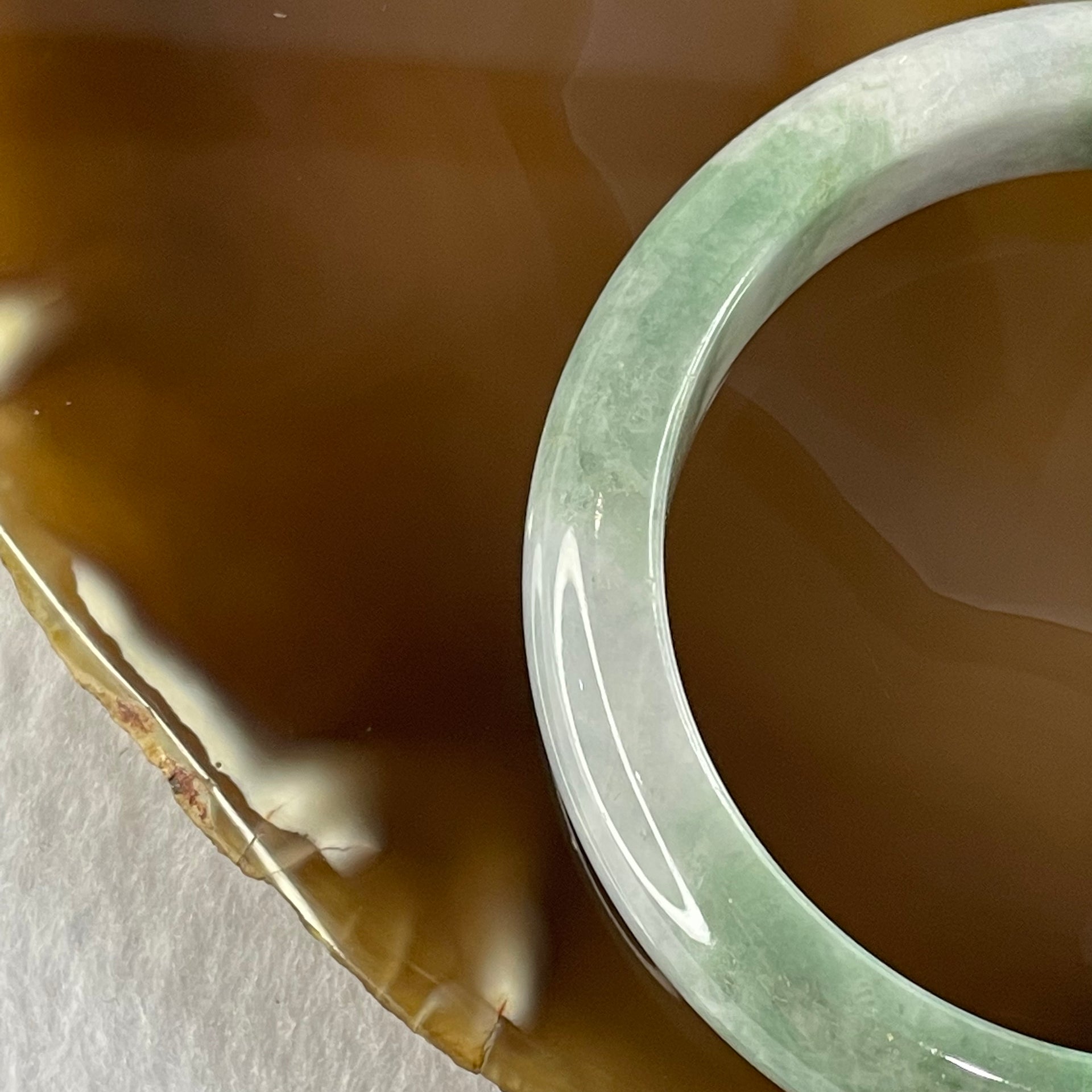 Type A Green, Lavender and Brown Jade Jadeite Bangle 53.47g inner Dia 55.2mm 12.7 by 8.1mm (External Rough) - Huangs Jadeite and Jewelry Pte Ltd