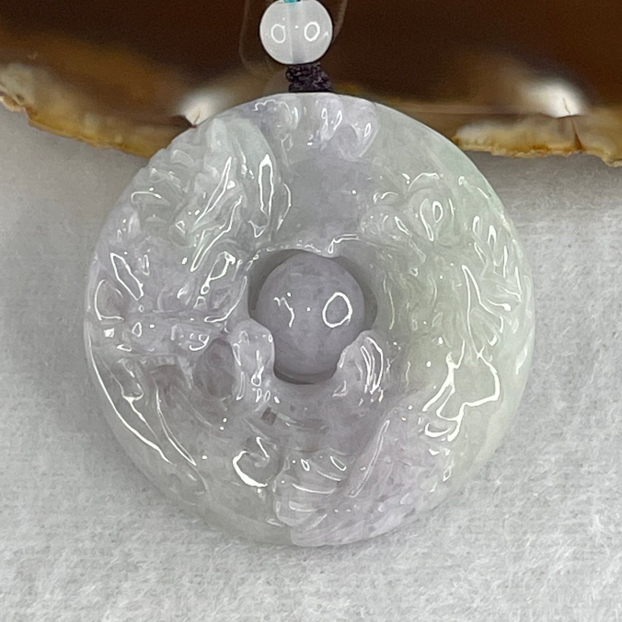 Certified Natural Type A Light Lavender with Light Green Jadeite Dragon with Bead Double Side Round Pendant 39.36g 40.8 by 12.0mm