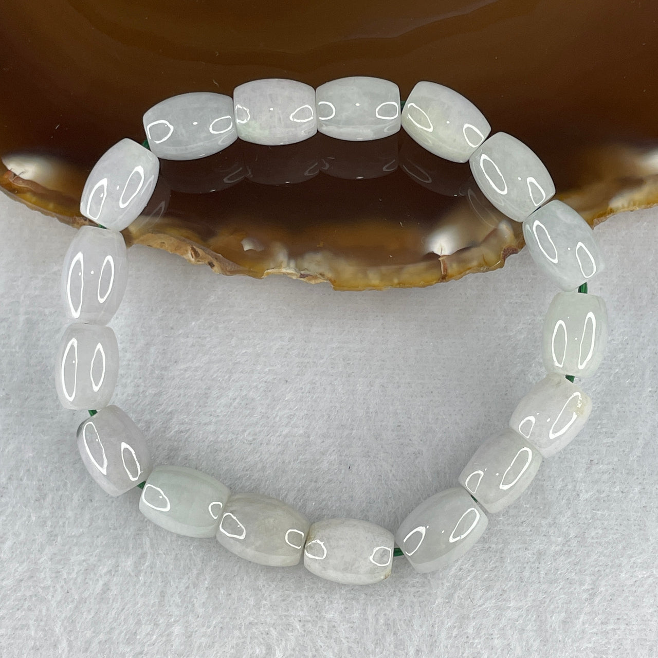 Natural Type A Light Lavender Jadeite Lulutong Beads Bracelet 28.85g 16.5cm 8.7mm 17 Beads